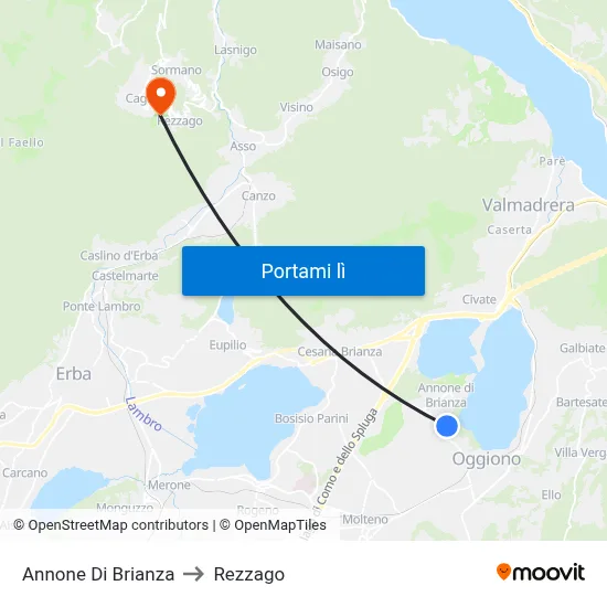 Annone Di Brianza to Rezzago map