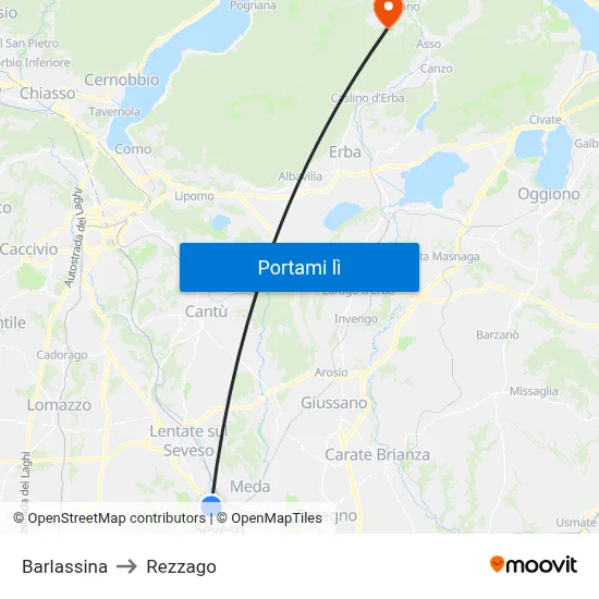 Barlassina to Rezzago map