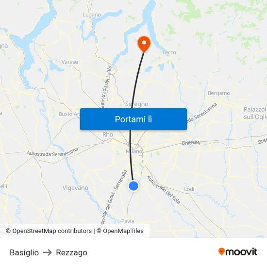 Basiglio to Rezzago map