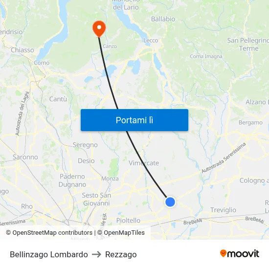 Bellinzago Lombardo to Rezzago map