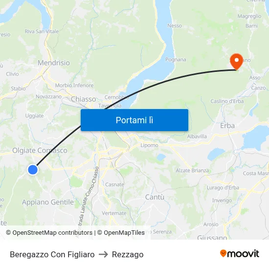 Beregazzo Con Figliaro to Rezzago map