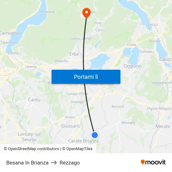 Besana In Brianza to Rezzago map