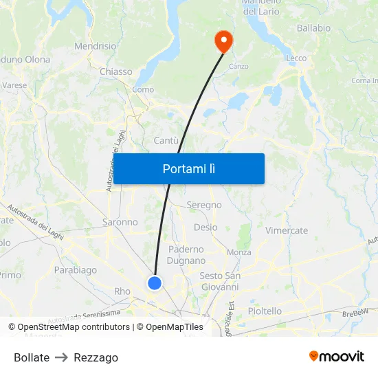 Bollate to Rezzago map
