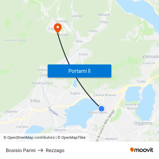 Bosisio Parini to Rezzago map