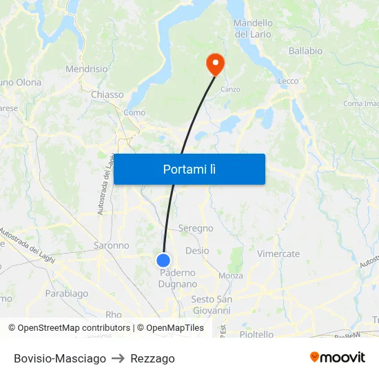 Bovisio-Masciago to Rezzago map