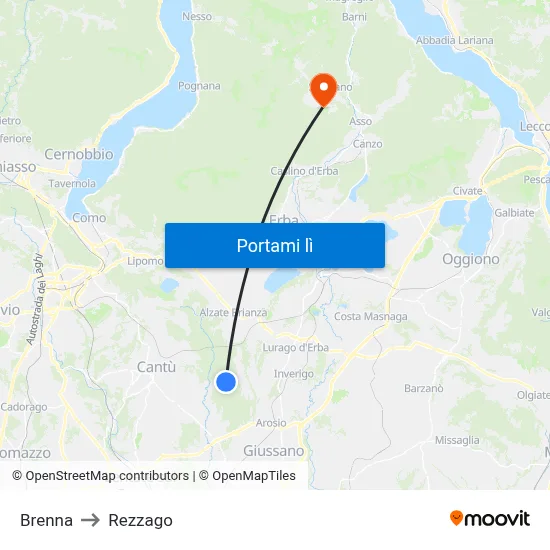 Brenna to Rezzago map