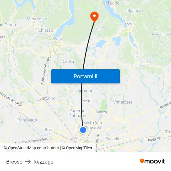 Bresso to Rezzago map