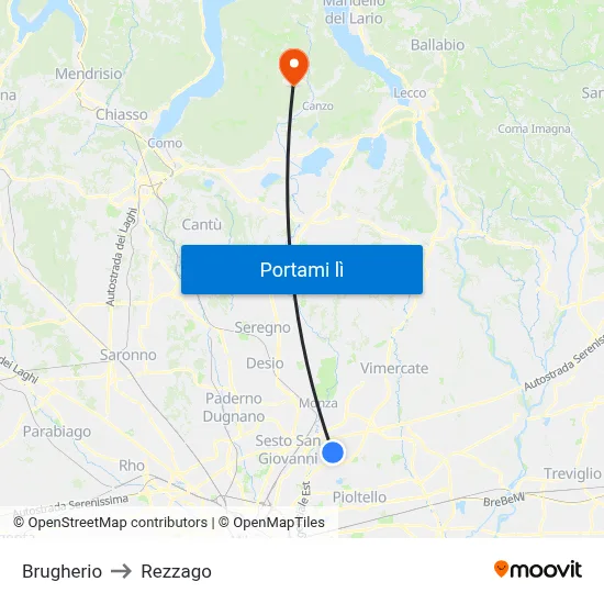Brugherio to Rezzago map