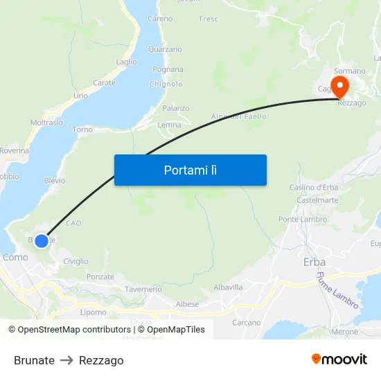 Brunate to Rezzago map