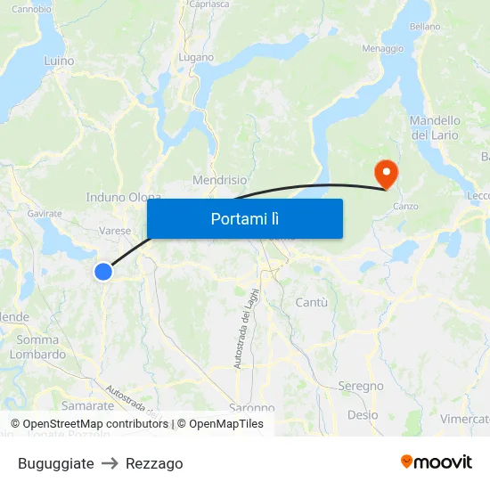 Buguggiate to Rezzago map