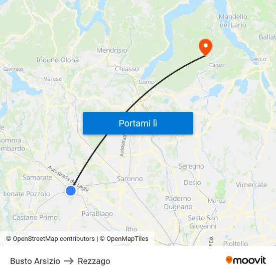 Busto Arsizio to Rezzago map