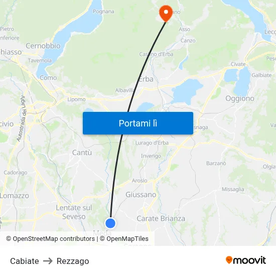 Cabiate to Rezzago map