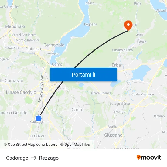 Cadorago to Rezzago map