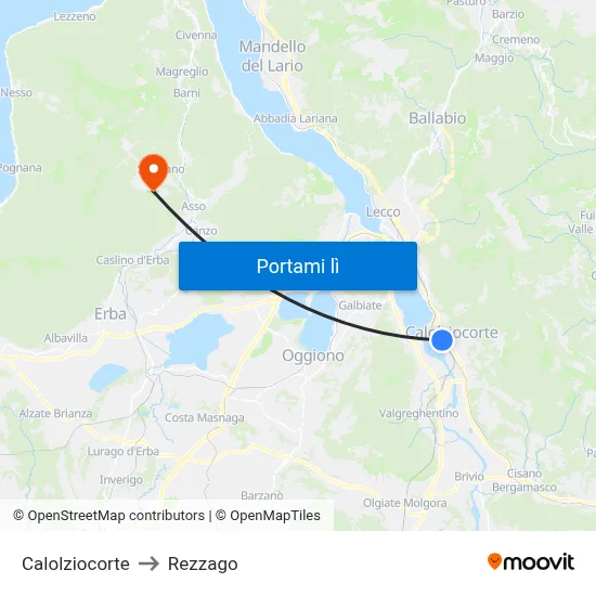 Calolziocorte to Rezzago map