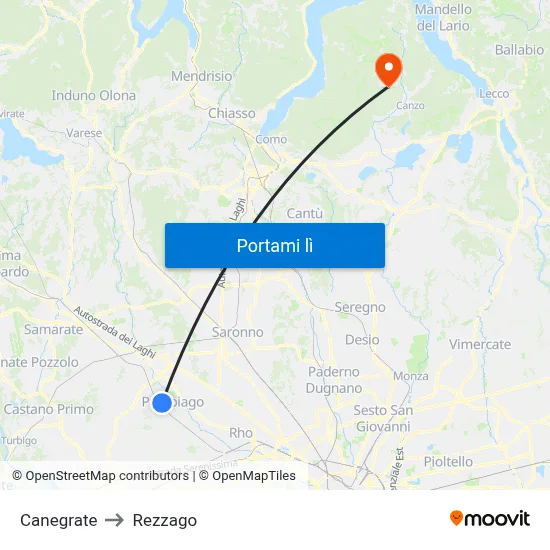 Canegrate to Rezzago map