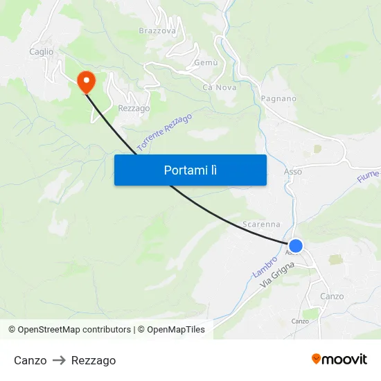Canzo to Rezzago map