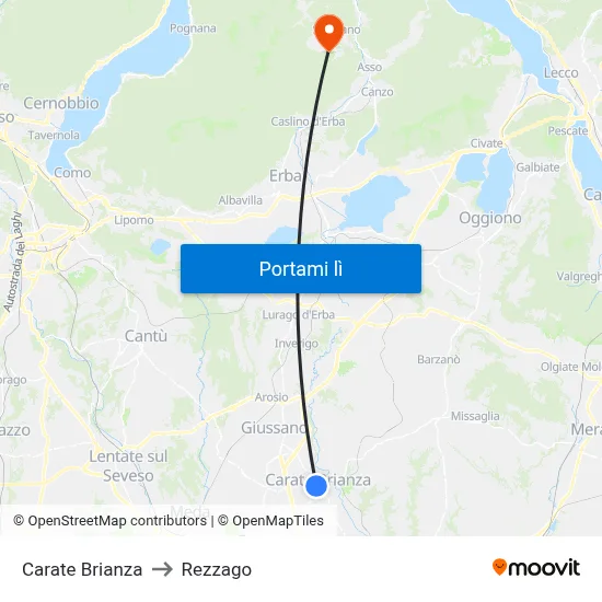 Carate Brianza to Rezzago map