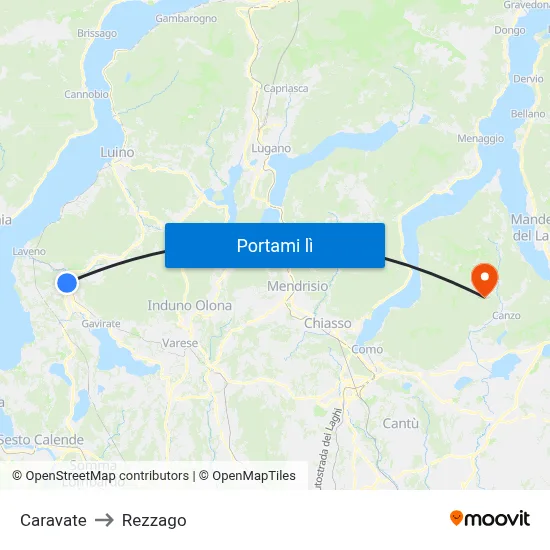 Caravate to Rezzago map