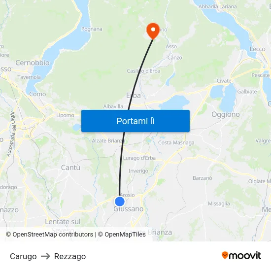 Carugo to Rezzago map