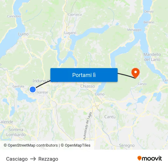 Casciago to Rezzago map