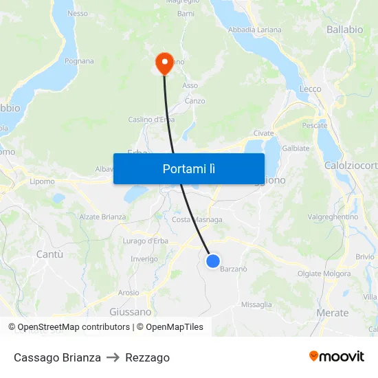 Cassago Brianza to Rezzago map