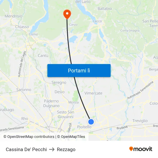 Cassina De' Pecchi to Rezzago map