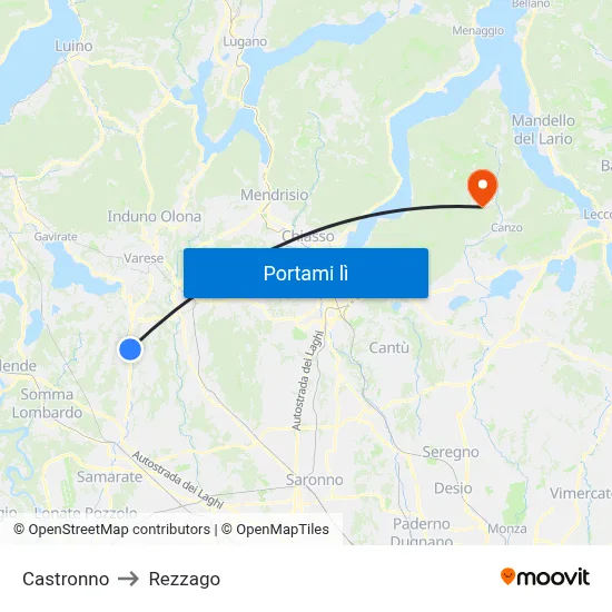 Castronno to Rezzago map