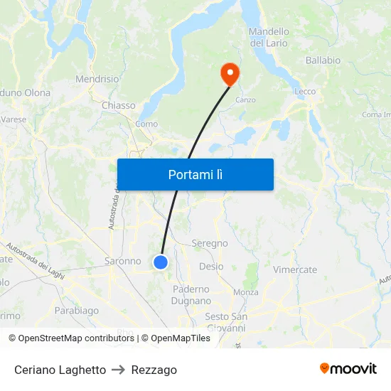 Ceriano Laghetto to Rezzago map
