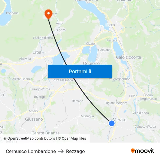 Cernusco Lombardone to Rezzago map