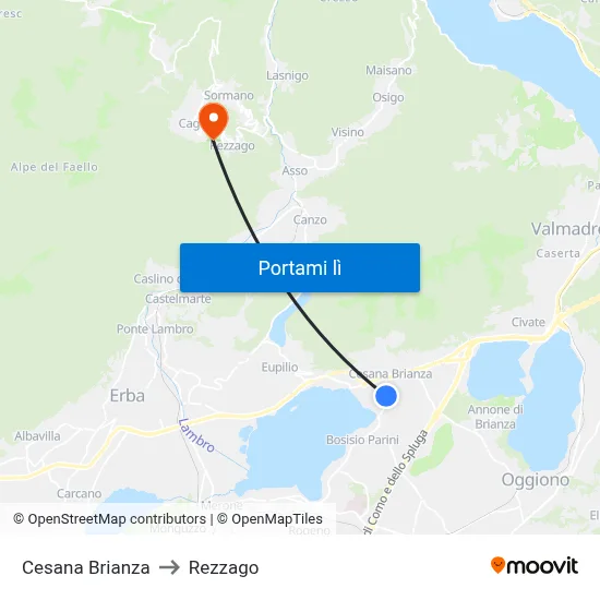 Cesana Brianza to Rezzago map