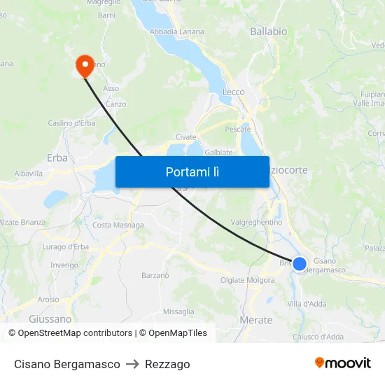 Cisano Bergamasco to Rezzago map