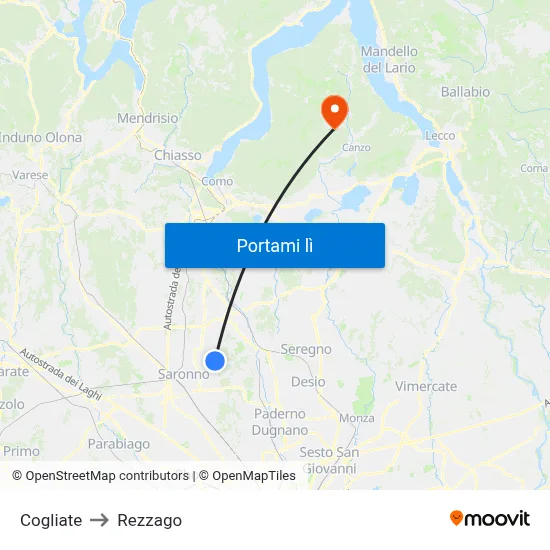 Cogliate to Rezzago map