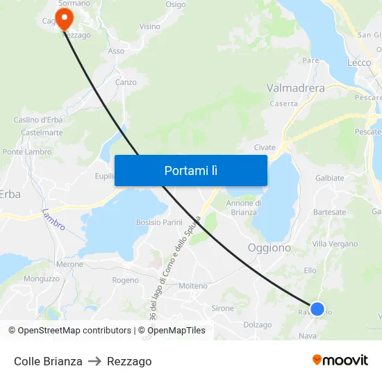 Colle Brianza to Rezzago map