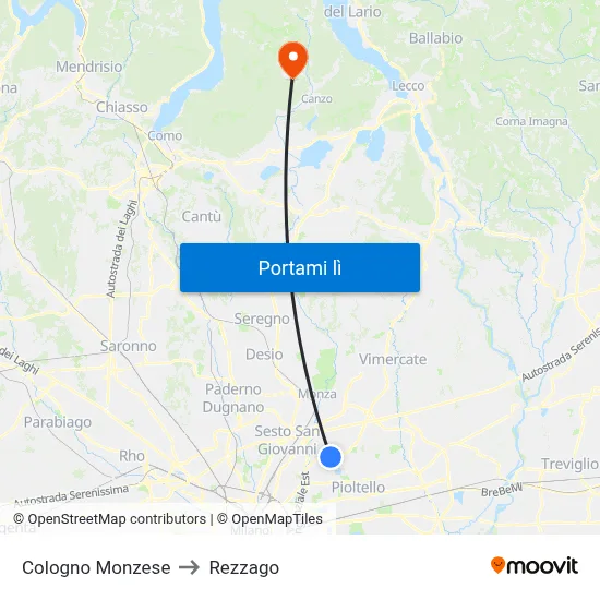 Cologno Monzese to Rezzago map