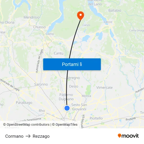 Cormano to Rezzago map