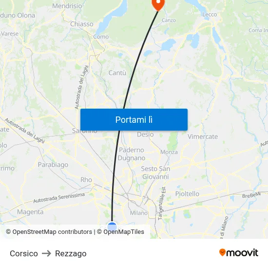 Corsico to Rezzago map