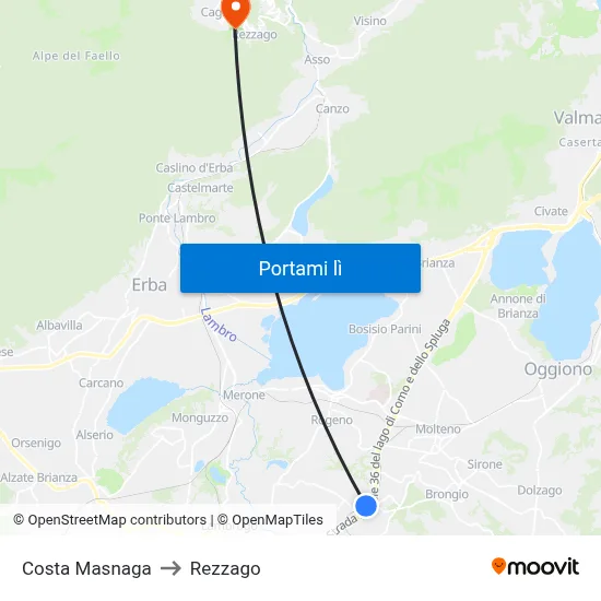 Costa Masnaga to Rezzago map