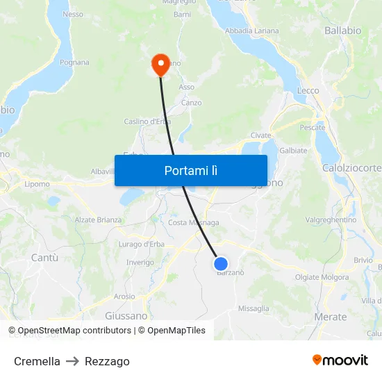 Cremella to Rezzago map