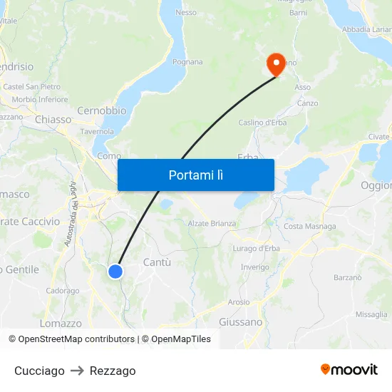 Cucciago to Rezzago map