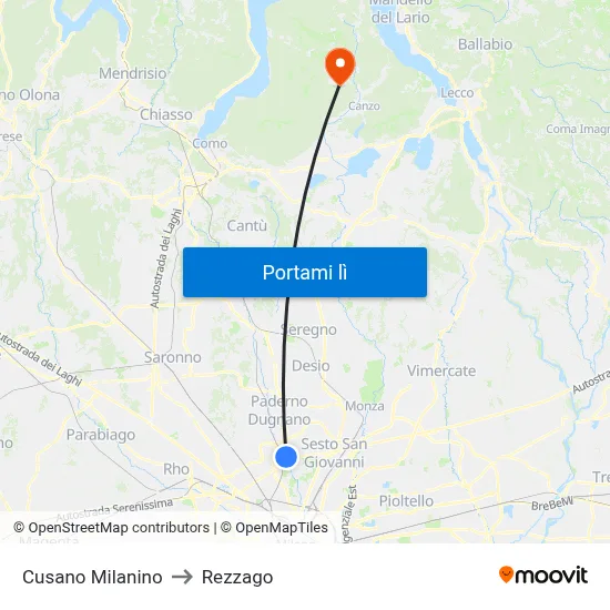 Cusano Milanino to Rezzago map
