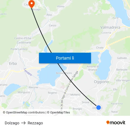 Dolzago to Rezzago map