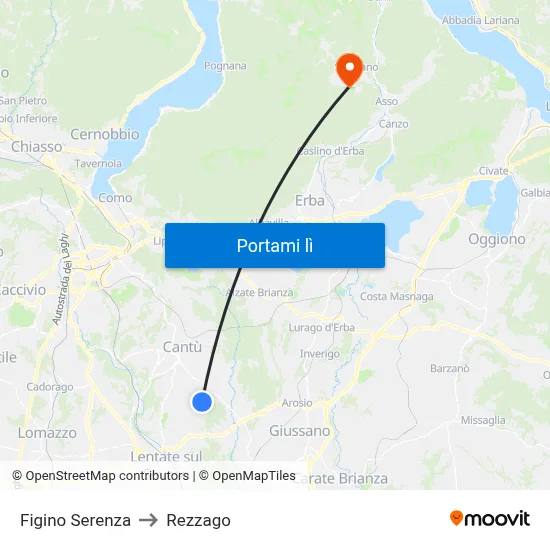 Figino Serenza to Rezzago map