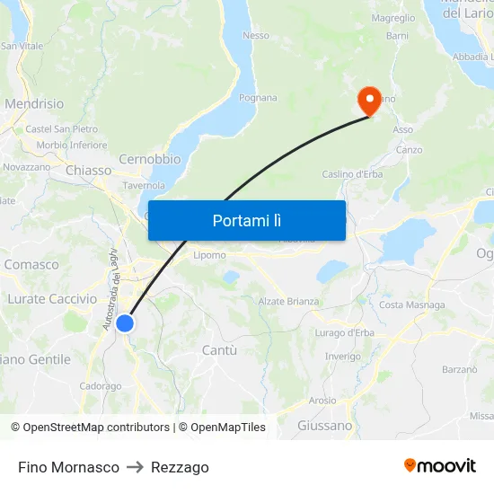 Fino Mornasco to Rezzago map