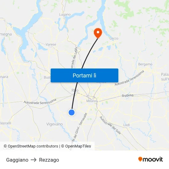 Gaggiano to Rezzago map