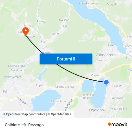 Galbiate to Rezzago map