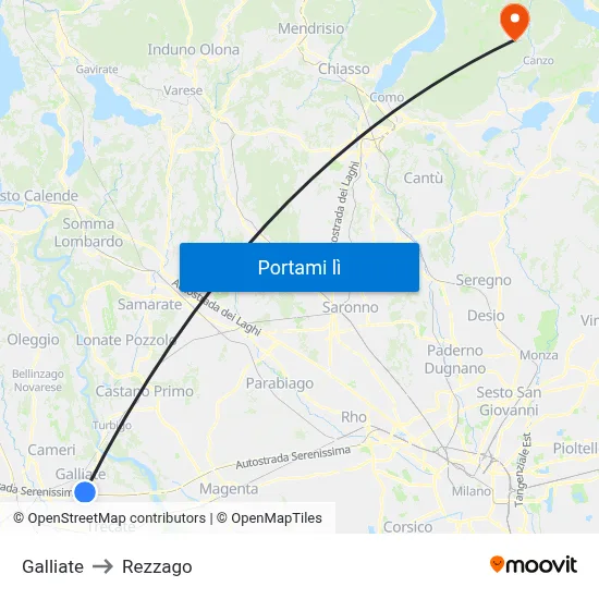 Galliate to Rezzago map