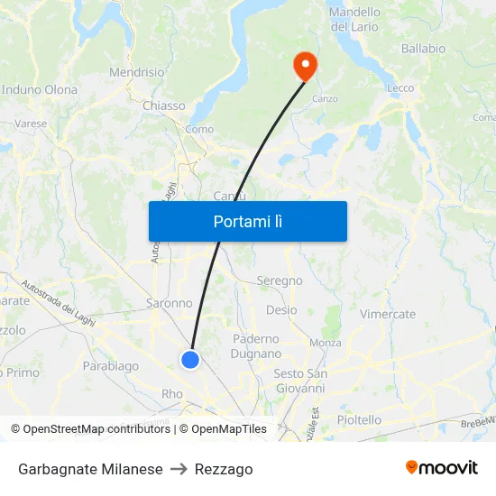 Garbagnate Milanese to Rezzago map