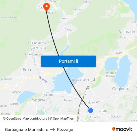 Garbagnate Monastero to Rezzago map
