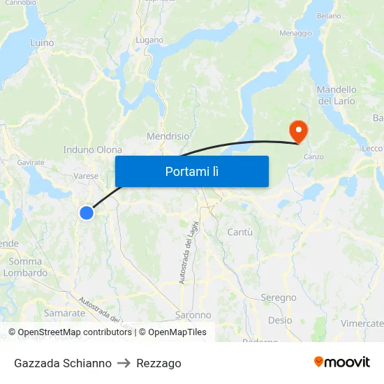 Gazzada Schianno to Rezzago map
