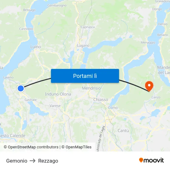 Gemonio to Rezzago map